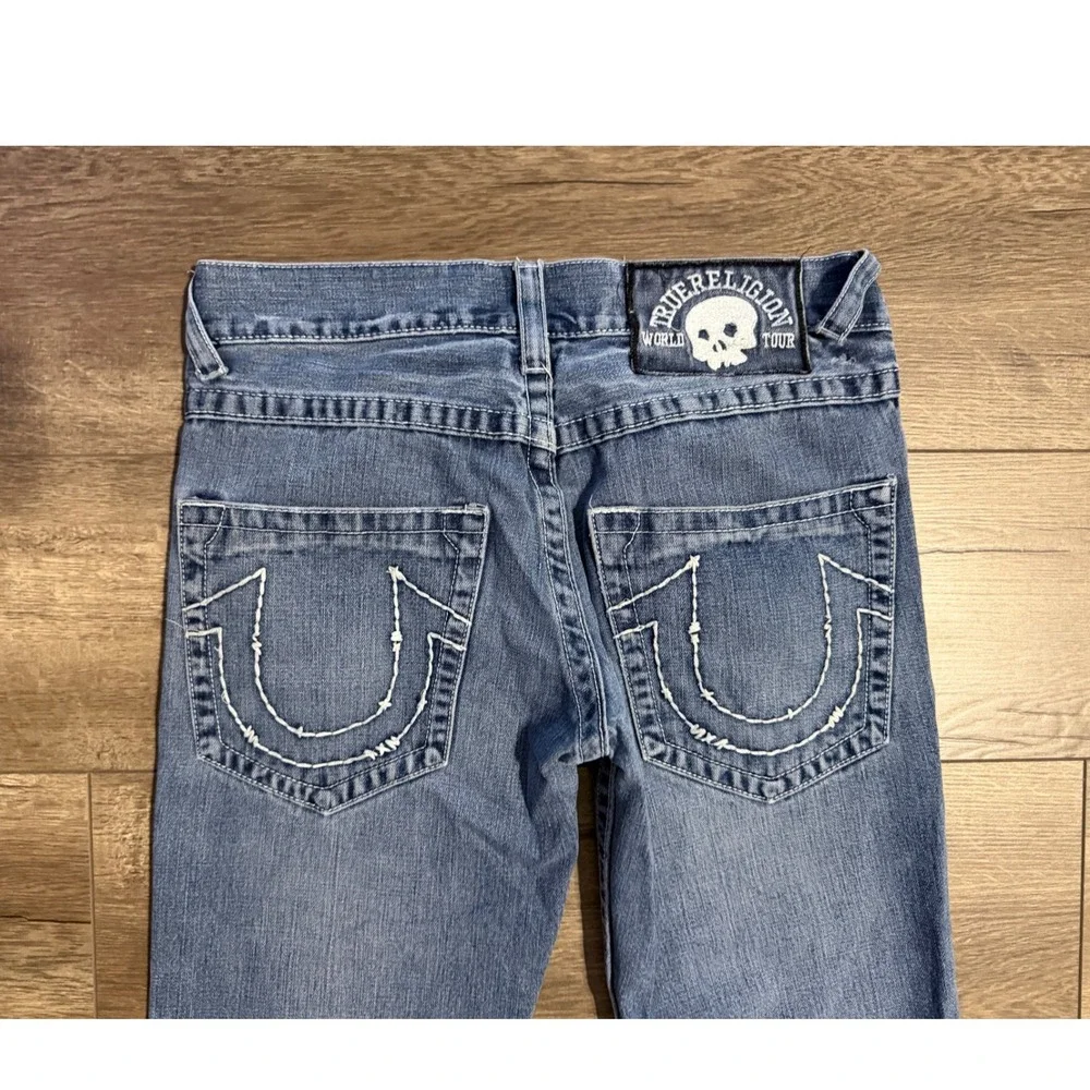 True Religion Mens Jeans Y2K USA World Tour Skull Patch Distressed‎ Size 30 x 27